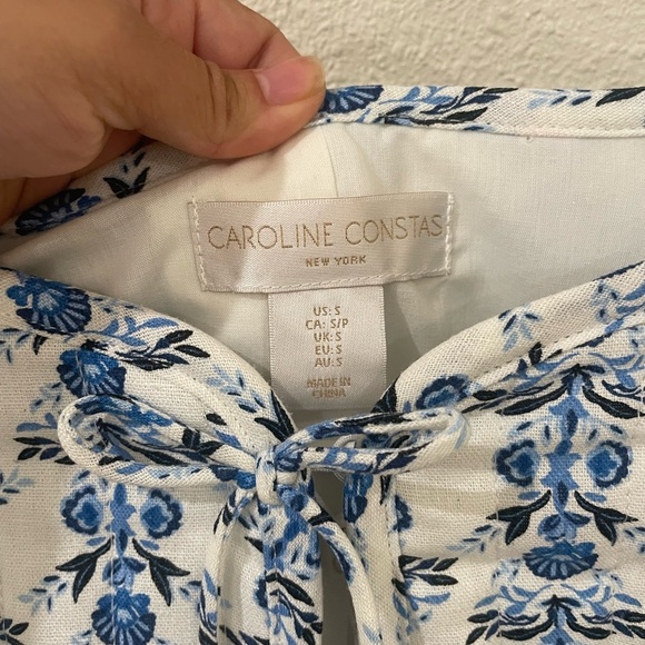 NWT Caroline Constas Bow Floral Parchwork Linen Jacket Blue/White Size Small - Picture 4 of 11